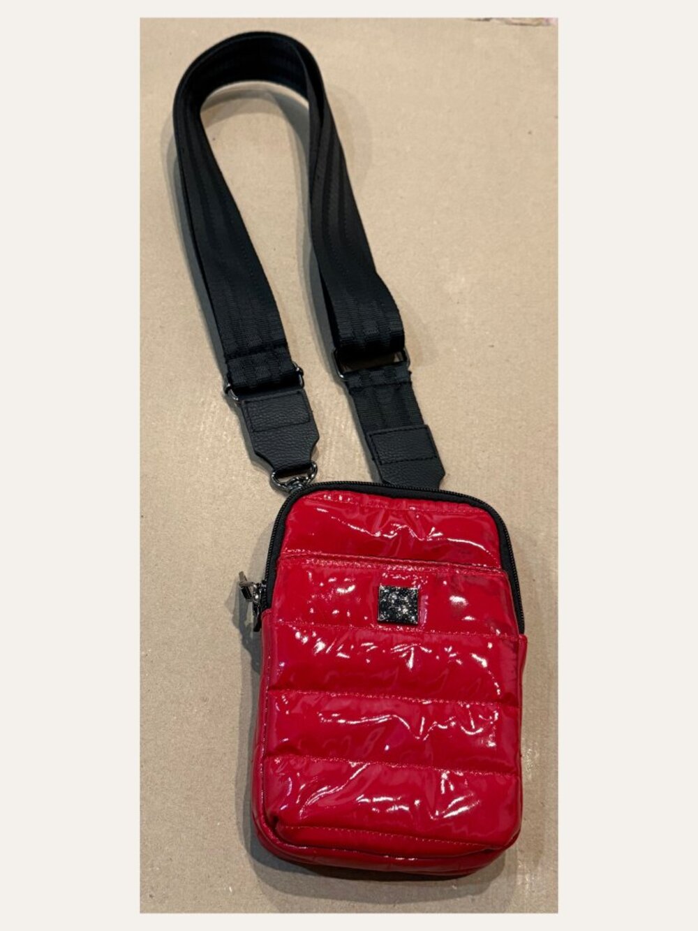 THINK ROYLN Buzz Me Phone Crossbody Lipstick Patent Red Quilted Bag